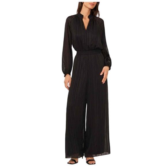 Halogen Metallic Smocked Waist Long Sleeve Jumpsuit Size Small - Picture 1 of 11